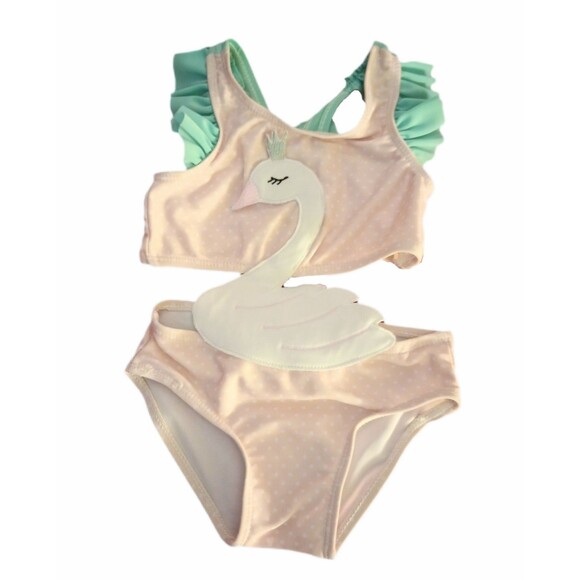 Sol Swim Swan Baby Swimsuit Pink Polka Dot sz 18M Girls Bikini/OnePiece - Picture 1 of 4
